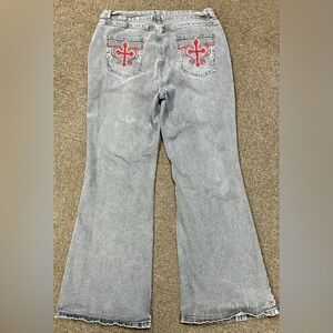 ROMWE Charcoal Grey High Waisted Jewel Embellished Flare Leg Jeans Size 2x